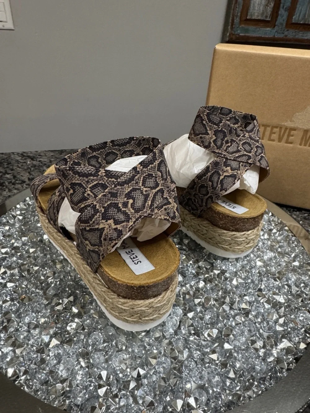 Steve Madden Snake Print Espadrille Platform Sandals - leather NEW 6